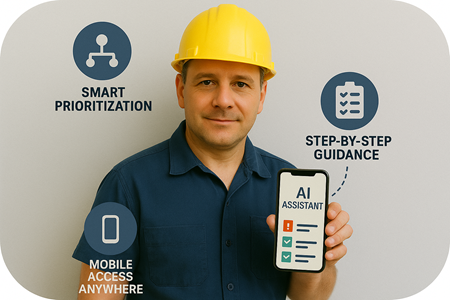 Technician using eWorkOrders AI Assistant to provide resolution to an issue.